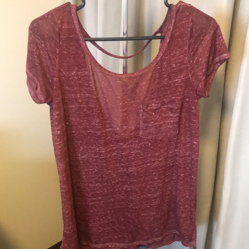 American Eagle Heather Burgundy Tee w/ Open Back